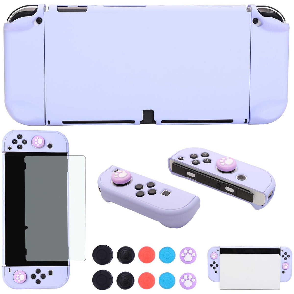 COMCOOL Dockable Case for Nintendo Switch Oled - [9 FT Military Grade Drop Protection] [with Tempered Glass Screen Protector and Thumb Grips] Cute Protective Cover for Nintendo Switch Oled - Purple
