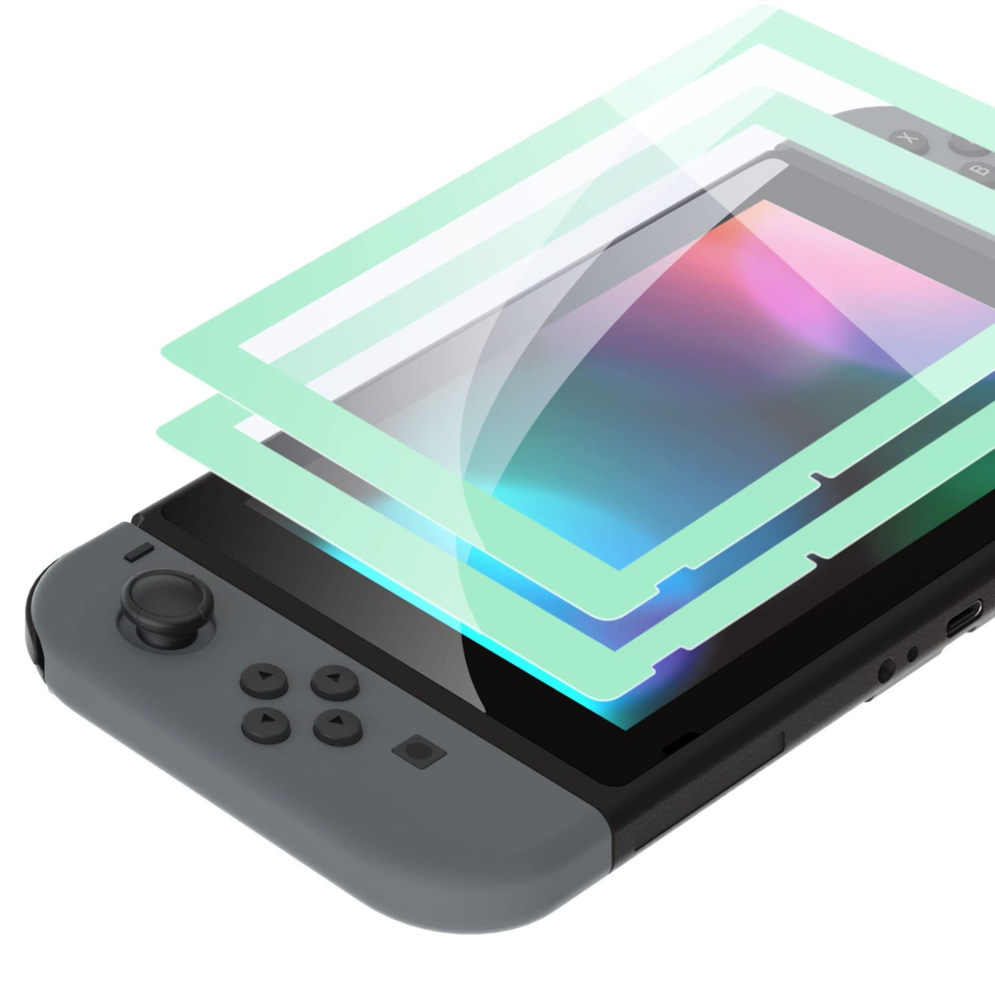 eXtremeRate 2 Pack Misty Green Border Transparent HD Clear Saver Protector Film  Tempered Glass Screen Protector for Nintendo Switch [Anti-Scratch  Anti-Fingerprint  Shatterproof  Bubble-Free]