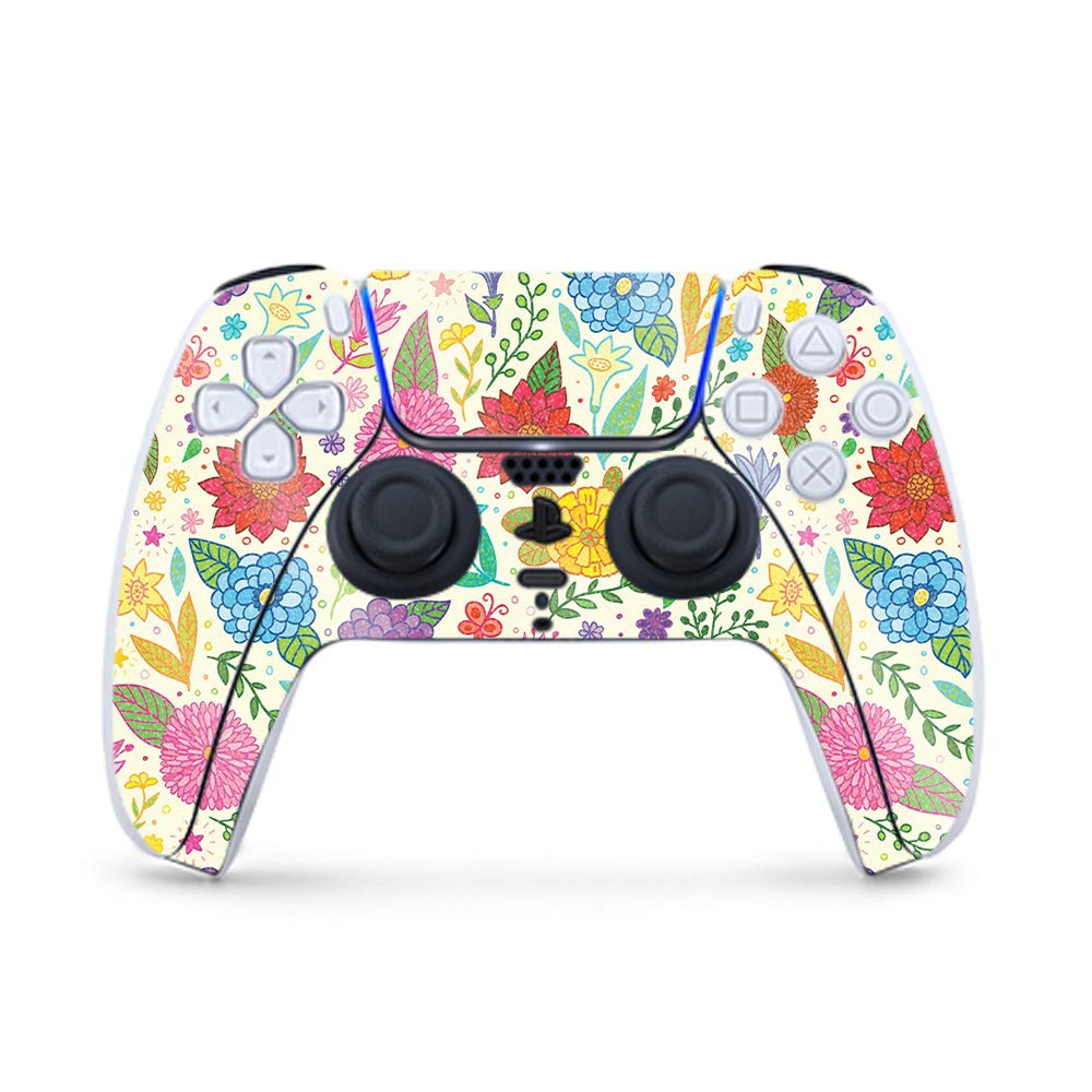 MightySkins Glossy Glitter Gaming Skin for PS5 / PlayStation 5 Controller - Flower Garden | Durable High-Gloss Glitter Finish | Easy to Apply and Change Style | Made in The USA