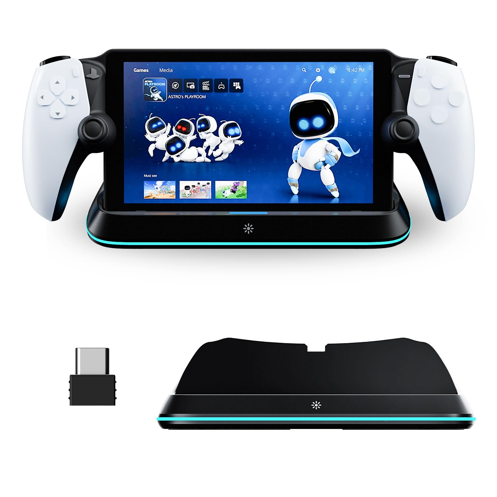 LANCUBE PS Portal Charging Stand Dock - 7 RGB Light Modes, Type-C Cable, Black, Model P3710-black