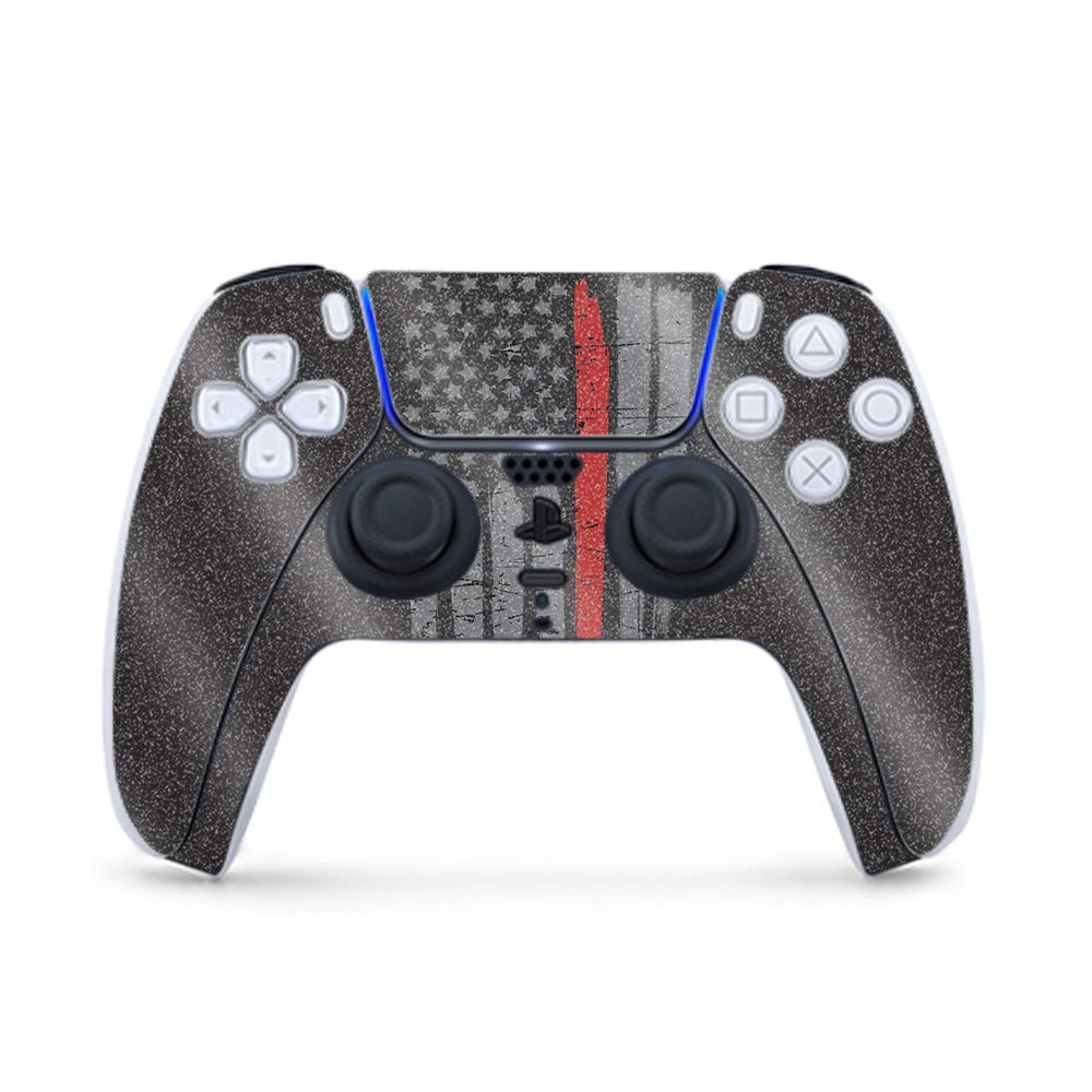MightySkins Glossy Glitter Gaming Skin for PS5 / PlayStation 5 Controller - Thin Red Line | Durable High-Gloss Glitter Finish | Easy to Apply and Change Style | Made in The USA