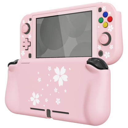 PlayVital ZealProtect Case for Nintendo Switch Lite, Hard Shell Ergonomic Grip, Screen Protector & Caps, Cherry Blossoms Petals
