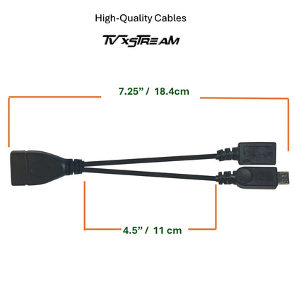 TV xStream OTG Power Cable for Firestick 4K - High-Speed USB Adapter, 6-Inch, Black, Model 4351658914