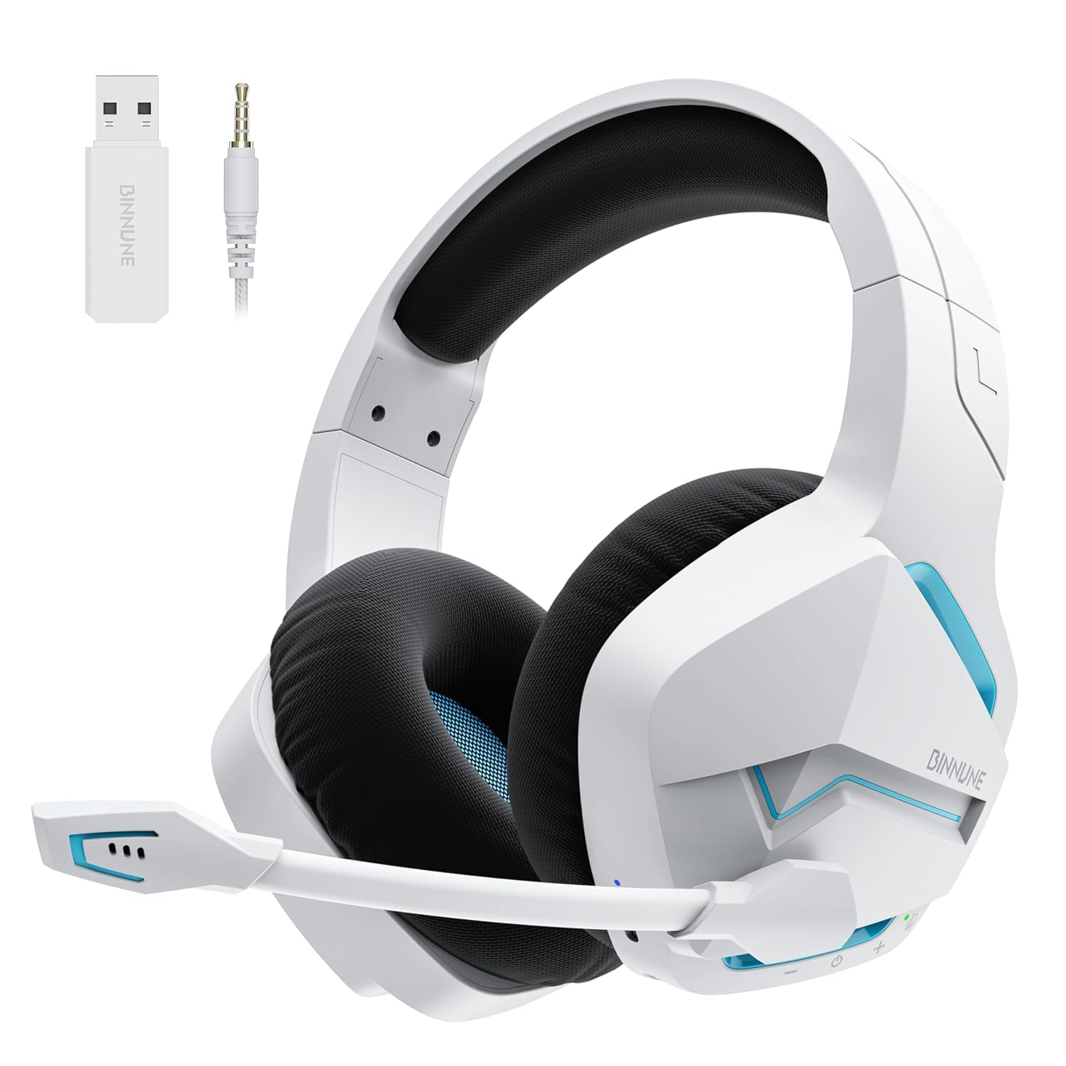 BINNUNE 2.4GHz Wireless Gaming Headset  Bluetooth 5.3 Gaming Headphones with Noise Canceling Mic  120H Ultra-Long Battery  50mm Drivers  Multi-Platform for PC / PS5 /PS4/ Switch/Mobile  White