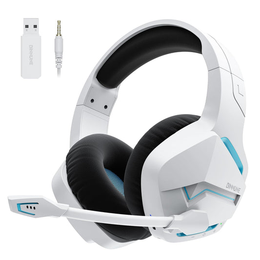 BINNUNE 2.4GHz Wireless Gaming Headset  Bluetooth 5.3 Gaming Headphones with Noise Canceling Mic  120H Ultra-Long Battery  50mm Drivers  Multi-Platform for PC / PS5 /PS4/ Switch/Mobile  White