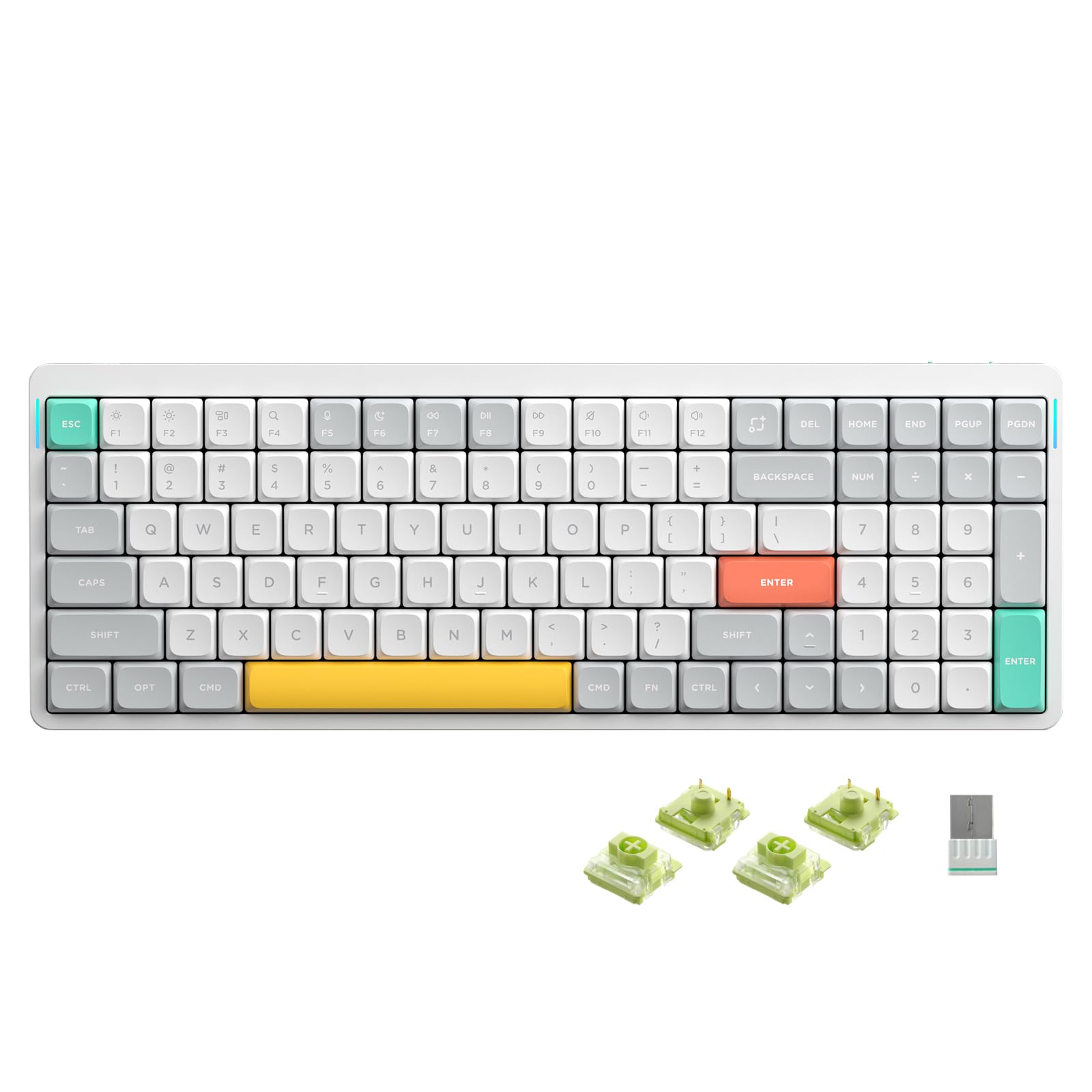 nuphy Air96 V2 Wireless Mechanical Keyboard 100 Keys RGB Backlit Keyboard Supports Bluetooth 5.1 2.4G and Wired Connection for PC/Laptop/Windows/Mac -White Gateron Aloe Switch