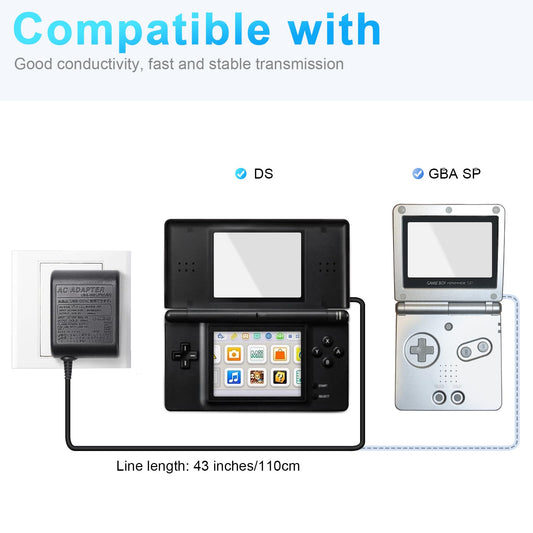 Finera Charger for Gameboy Advance SP - AC Adapter, 5.2V 450mAh, Black, Compatible with Nintendo DS, Wall Travel Power Supply