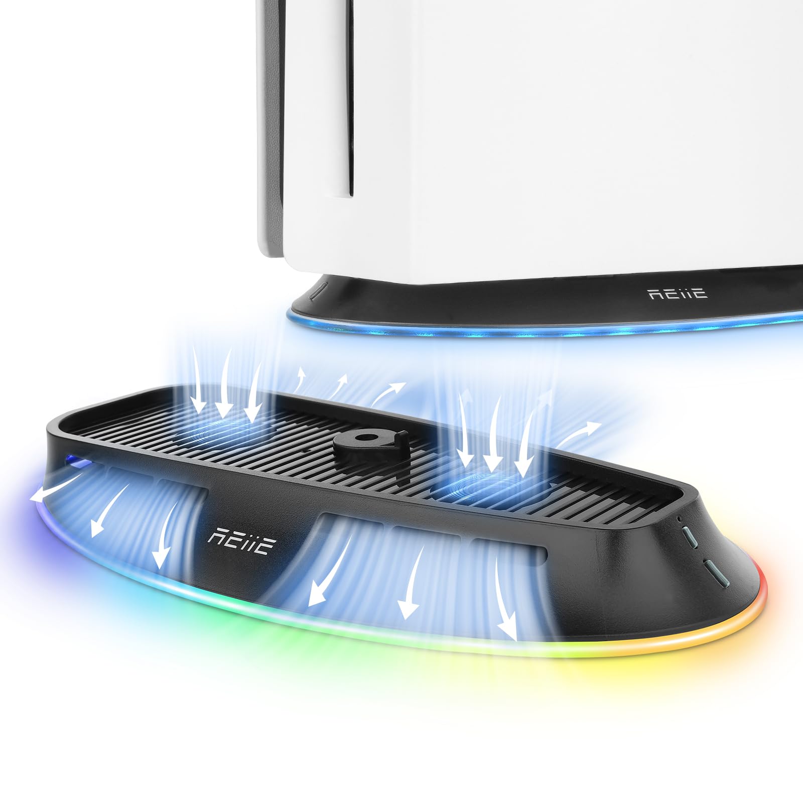 reiie Cooling Stand with Dual Fans,Cooling Station Built-in RGB Light,for Host Battery,Compatible with PS5 Slim&PS5 Pro(All Vers