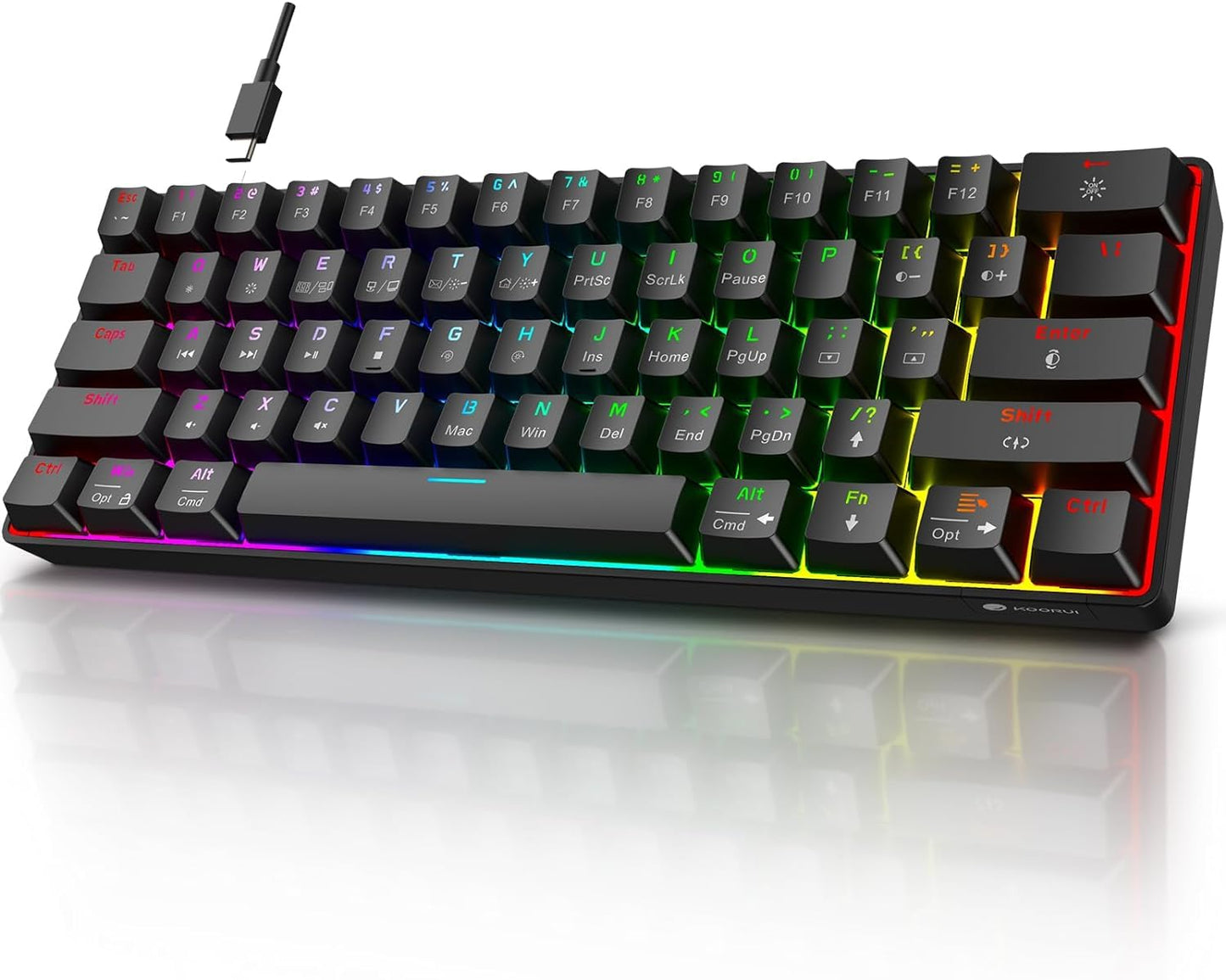 KOORUI Gaming Keyboard 60 Percent  Wired Ultra-Compact Mechanical Keyboard 61 Keys 26 RGB Backlit with Blue Switch Mini Keyboards for Windows MacOS Linux-Easy to Carry On Trip