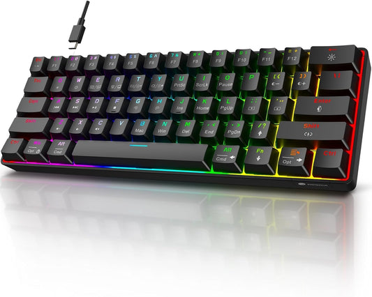 KOORUI Gaming Keyboard 60 Percent  Wired Ultra-Compact Mechanical Keyboard 61 Keys 26 RGB Backlit with Blue Switch Mini Keyboards for Windows MacOS Linux-Easy to Carry On Trip