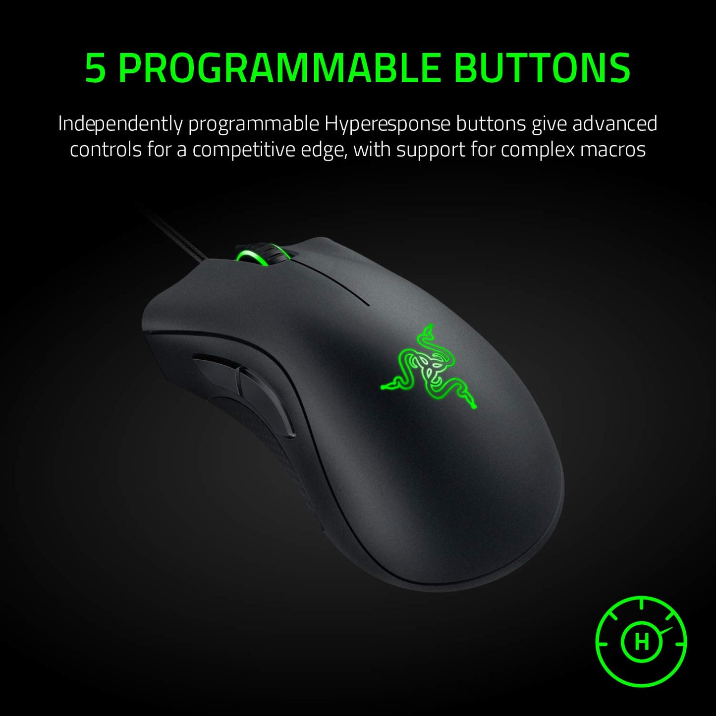 Razer DeathAdder Essential Wired Gaming Mouse - 6400 DPI, 5 Buttons, Ergonomic, Black, 12.7x7.3x4.3 cm, Model RZ01