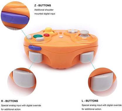 VTone Wireless Game Controller - 2.4G Classic Gamepad for Wii/GameCube - Black and Orange (2 Pieces with Receiver Adapter)