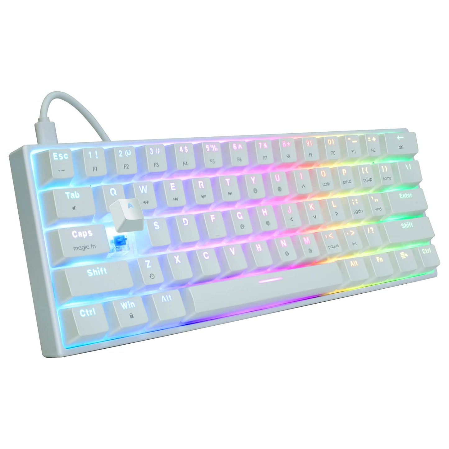 FANTECH MAXFIT61 RGB Wired 60% Mechanical Keyboard, 61 Keys Hot Swappable Type-C Programmable Gaming Keyboard, Blue Switch, Whit