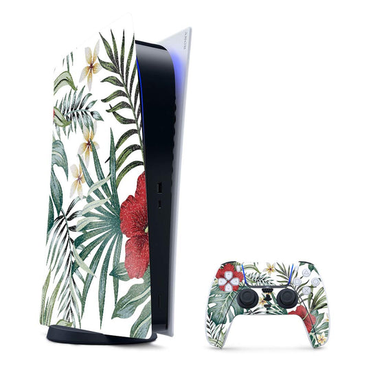 MightySkins Glossy Glitter Gaming Skin for PS5 / PlayStation 5 Digital Edition Bundle - Tropical Hibiscus | Durable High-Gloss Glitter Finish | Easy to Apply | Made in The USA