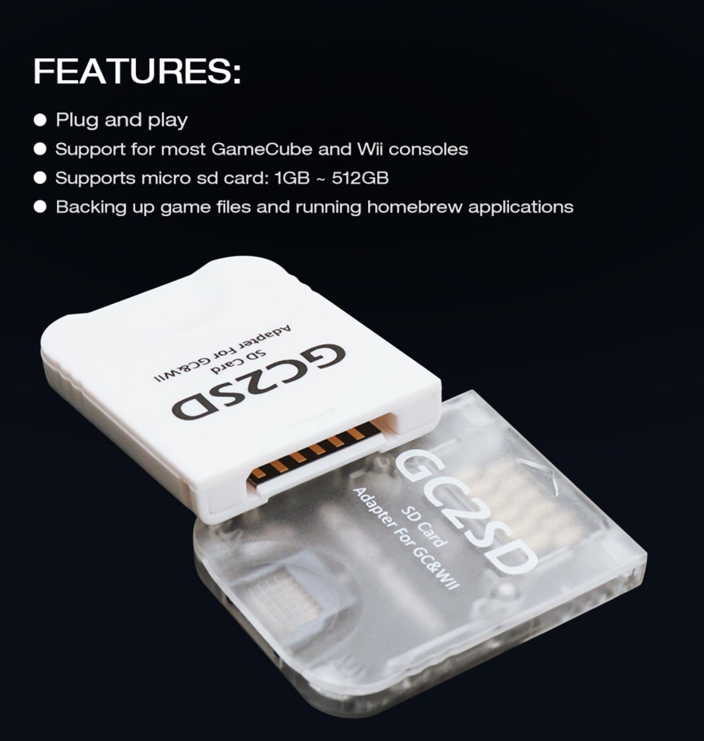 BITFUNX GC2SD Micro SD Card Adapter for NGC/Wii - Transparent Plug & Play Design