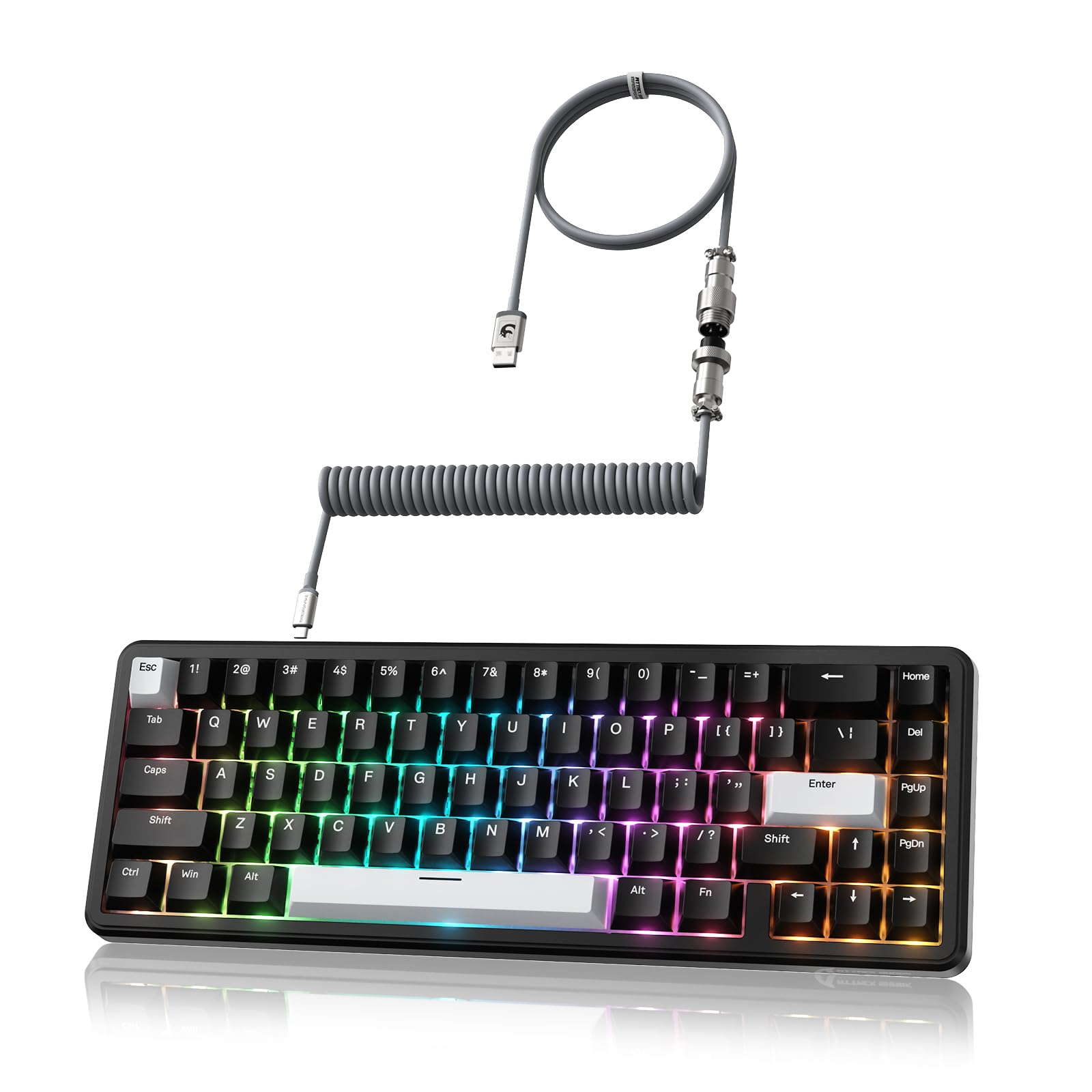 ATTACK shark design X65 HE Hall Effect Keyboard  8Khz Polling 0.01mm Adjustable control button 0.125ms Latency  Hot-Swappable RGB Backlit PBT Keycaps N-key Rollover Wired Magnetic Gaming Keyboard&Coiled Cable-Black
