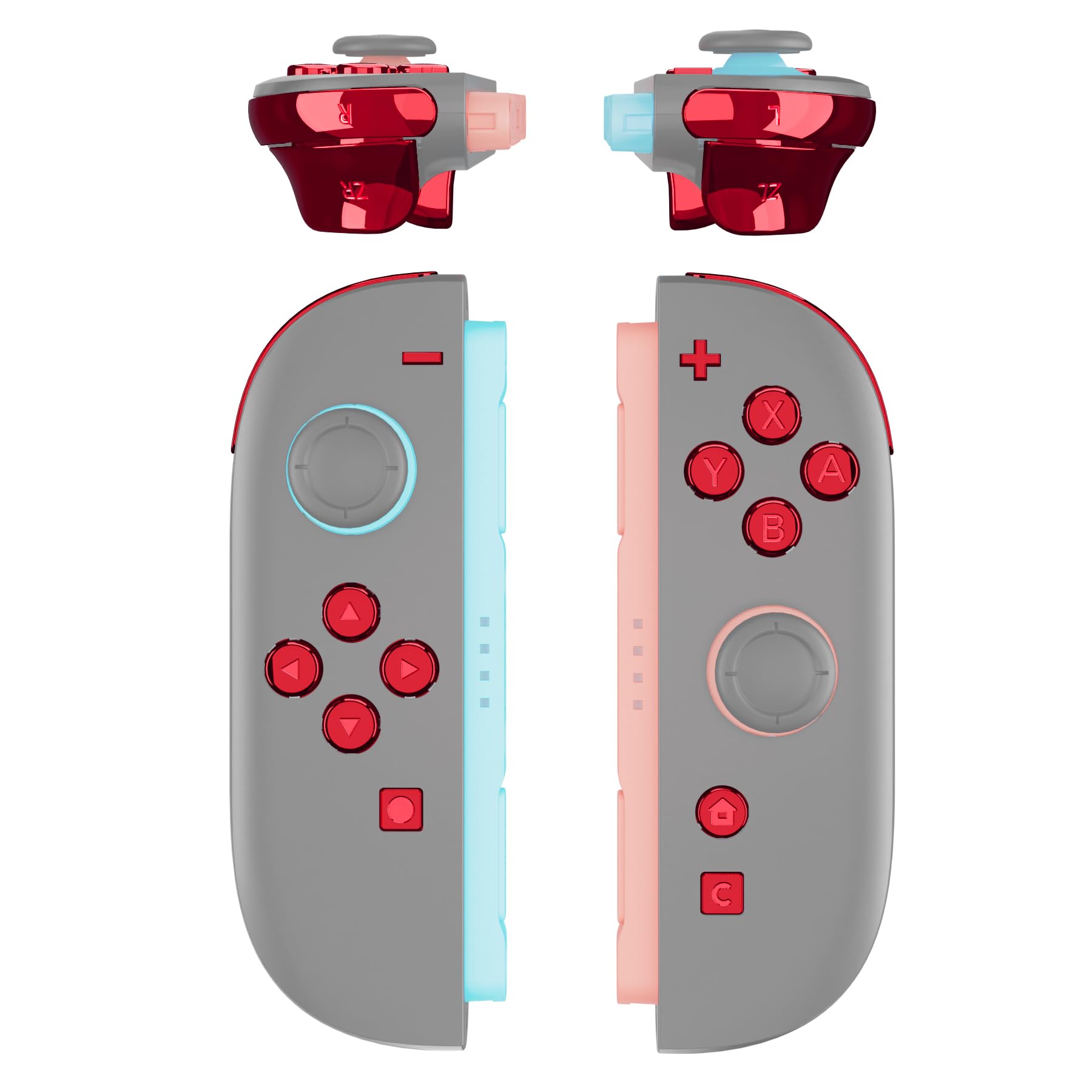 eXtremeRate DIY Replacement Full Set Buttons for Joycon 2  Custom ABXY Direction Keys Dpad + - C Home Capture Release L R ZR ZL Trigger Buttons for Nintendo Switch 2 Controller - Chrome Red