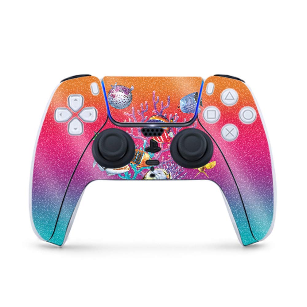 MightySkins Glossy Glitter Gaming Skin for PS5 / PlayStation 5 Controller - Coral Garden | Durable High-Gloss Glitter Finish | Easy to Apply and Change Style | Made in The USA
