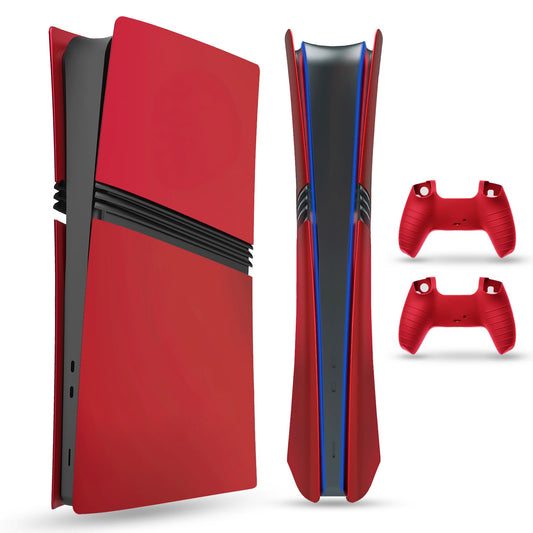 PEYANZ Faceplate for PS5 Pro (Digital Edition)  Cover Plate  ABS Shell  Matt Skin  with Extra 2 Controller Silicone Covers (Red)