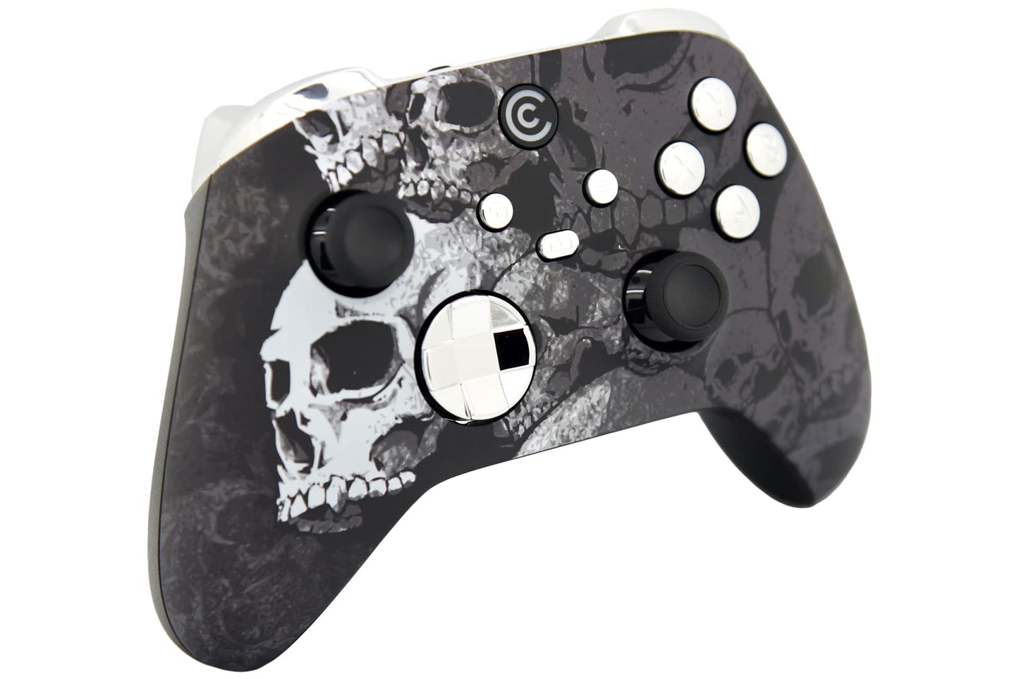 Custom Controllerzz Wireless Controller for PC, Xbox Series X/S & One - Black Skullz w/Silver Chrome Inserts