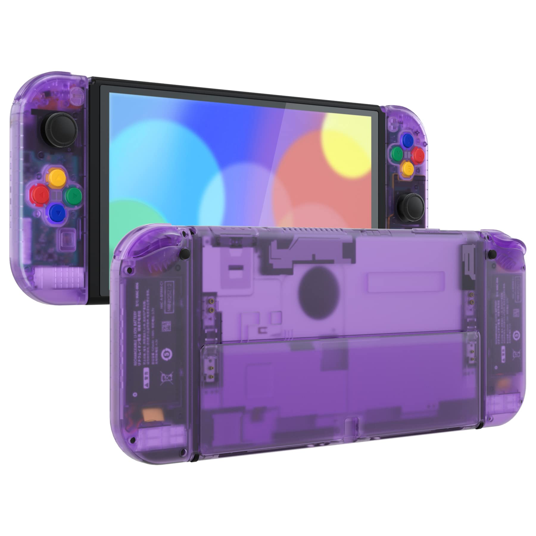 eXtremeRate DIY Full Set Shell for Nintendo Switch OLED  Replacement Console Back Plate & Kickstand  Custom NS Controller Housing with Full Set Buttons for Nintendo Switch OLED - Clear Atomic Purple