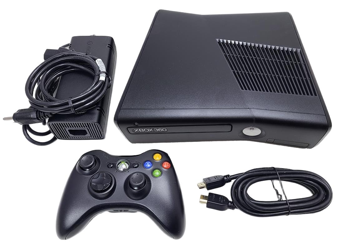 Xbox Microsoft 360 S Slim Console Bundle - Black 4GB System - Includes Controller  and Up to Date HDMI & Power Adaptor - Ready-to-Play Disc Gaming Kit! (Renewed)