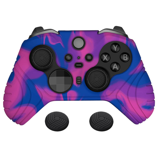 PlayVital Samurai Edition Anti Slip Silicone Case for Xbox Elite Wireless Controller Series 2 Core  Ergonomic Soft Rubber Skin Protector for Xbox Elite Series 2 with Thumb Grips - Pink & Purple & Blue
