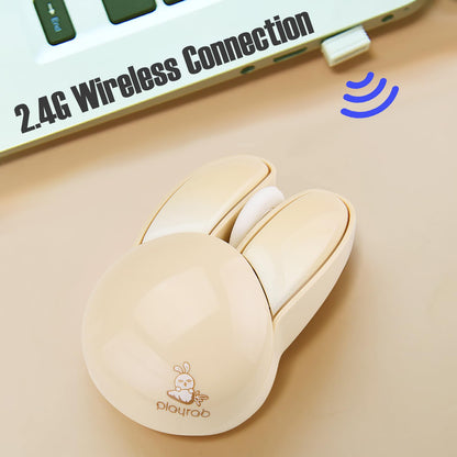 Lomiluskr Wireless Bunny Mouse - Soundless, Lightweight, 2.4G, Beige Bunny, Model 827, Cute Design for Girls and Kids