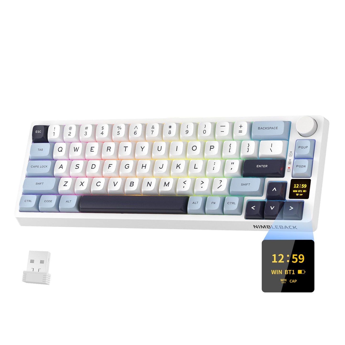 LTC Nimbleback NB682 PRO 65% Wireless Mechanical Keyboard w/Display Screen & Knob, 2.4G/ BT/USB-C Wired RGB 68 Keys Gaming Keybo