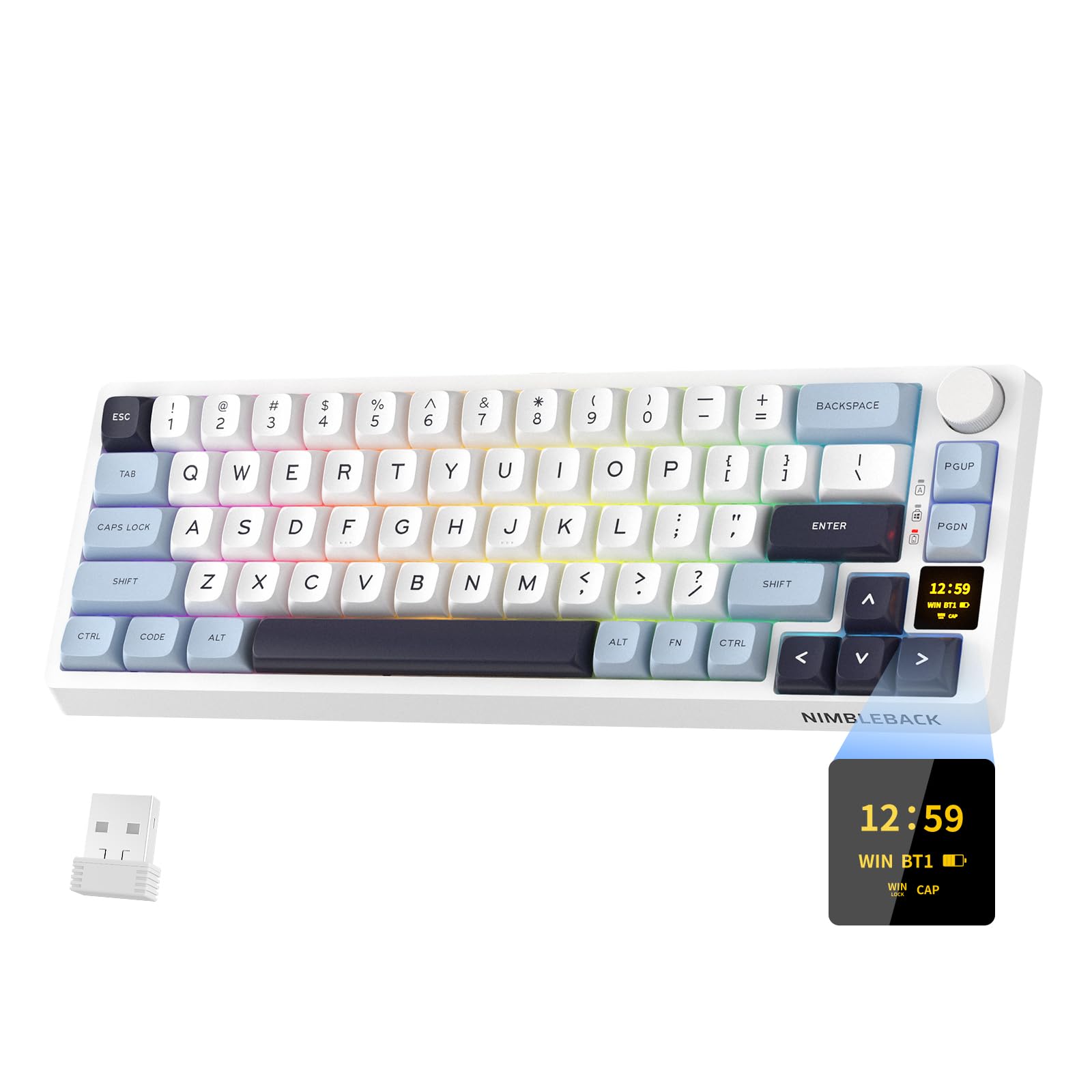 LTC Nimbleback NB682 PRO 65% Wireless Mechanical Keyboard w/Display Screen & Knob, 2.4G/ BT/USB-C Wired RGB 68 Keys Gaming Keybo