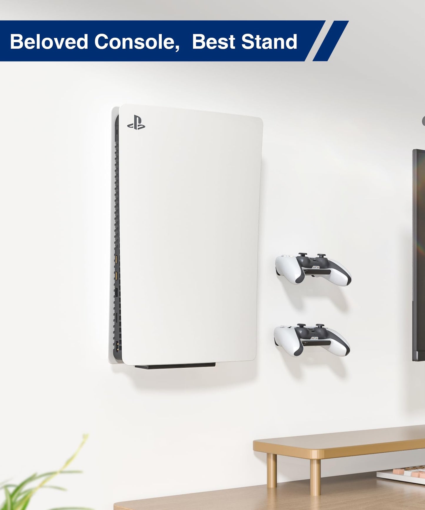 songsoso PS5 Console Holder Wall Mount - Black Gaming Stand for PlayStation 5 Digital Edition, Model JY1001WH, Includes 2 Controller Kits