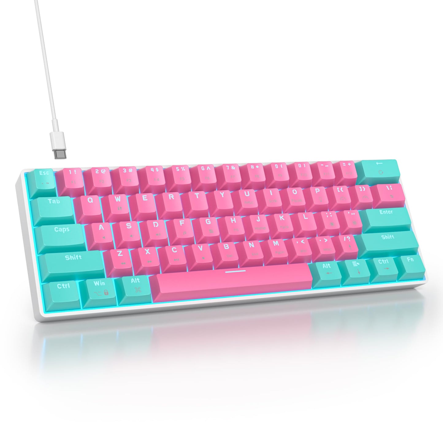 Ussixchare 60 Percent Gaming Keyboard 61 Keys Wired Mechanical Keyboard Ultra Compact Keyboard Red Switch LED Backlit for Windows Laptop Gamer(61 Miami)