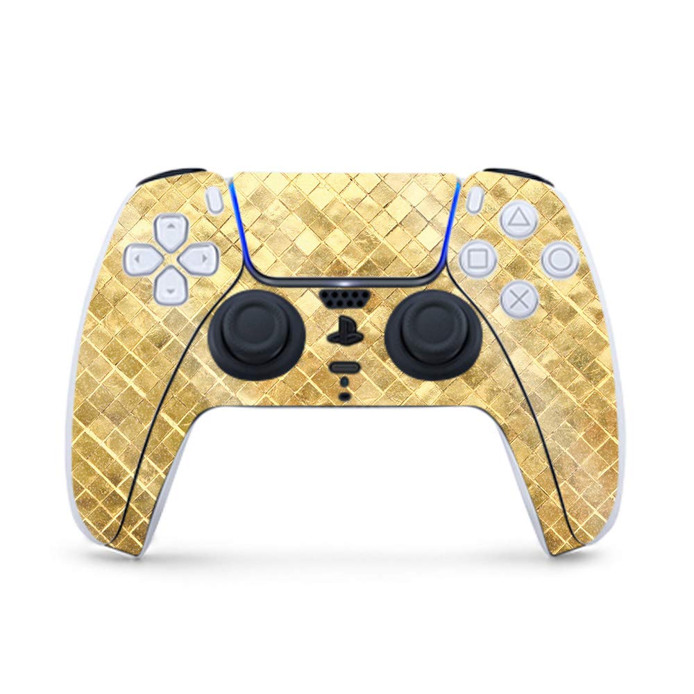 MightySkins Glossy Glitter Gaming Skin for PS5 / PlayStation 5 Controller - Gold Tiles | Durable High-Gloss Glitter Finish | Easy to Apply and Change Style | Made in The USA
