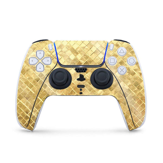 MightySkins Glossy Glitter Gaming Skin for PS5 / PlayStation 5 Controller - Gold Tiles | Durable High-Gloss Glitter Finish | Easy to Apply and Change Style | Made in The USA