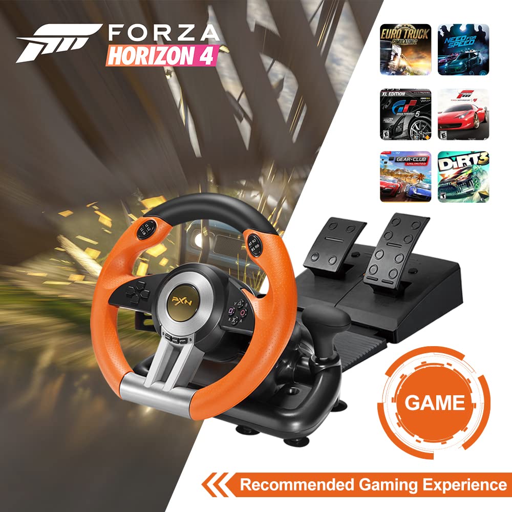 PXN V3II Racing Wheel - 180° USB Steering Wheel with Pedals for Xbox One/PS4/Switch - Orange
