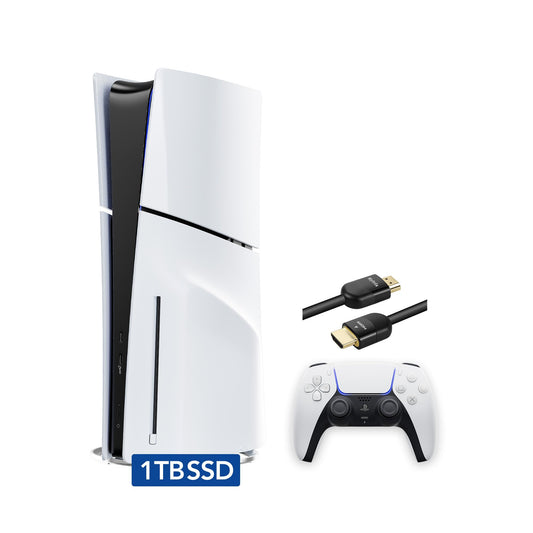 PlayStation 5 Slim Disc with 1TB SSD Storage  Wireless Dualsense Controller - PS5 Gaming System  White (Renewed) [video game]