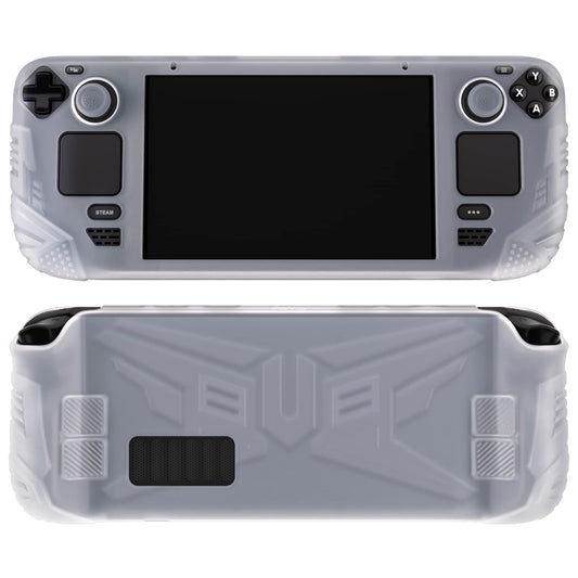 PlayVital Armor Series Ergonomic Case for Steam Deck LCD  Soft Cover Protective Silicone Protector with Back Button Enhancement Designed & Thumb Grips Caps for Steam Deck - Clear White