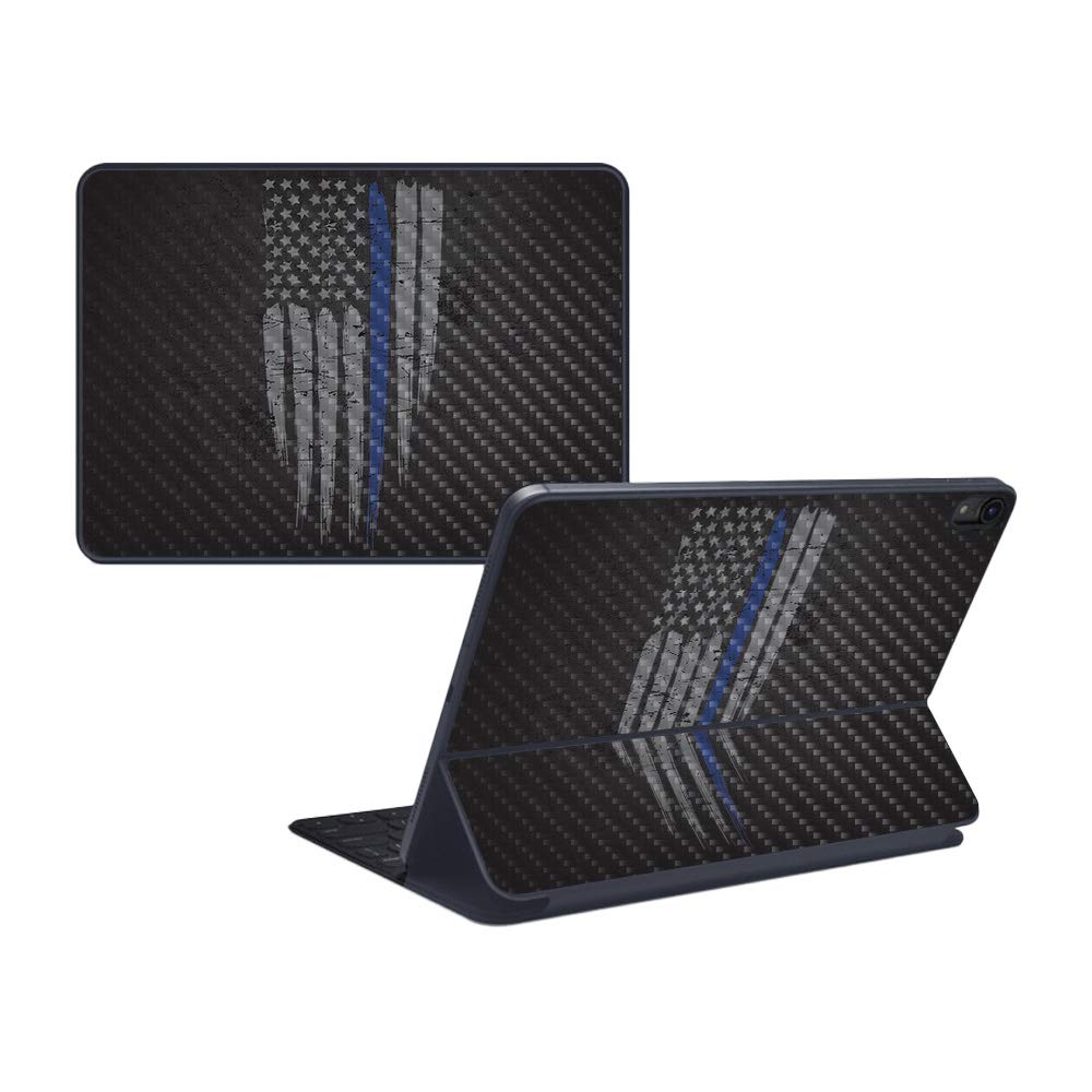 MightySkins Carbon Fiber Skin for Apple iPad Pro Smart Keyboard 12.9 (2018) - Thin Blue Line - Protective  Durable Textured Carbon Fiber Finish - Easy to Apply and Change Styles - Made in The USA