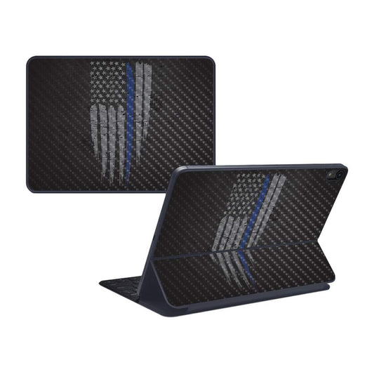 MightySkins Carbon Fiber Skin for Apple iPad Pro Smart Keyboard 12.9 (2018) - Thin Blue Line - Protective  Durable Textured Carbon Fiber Finish - Easy to Apply and Change Styles - Made in The USA