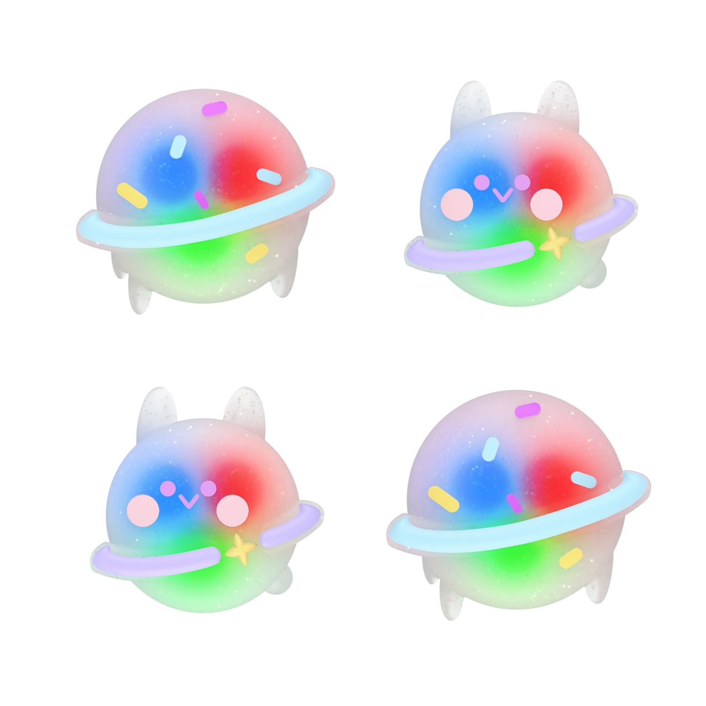 PlayVital Cute Universal Illuminated LED Thumbstick Grips for ps5  for ps4  Joystick Caps for Xbox Series X/S  for Xbox One  Switch Pro Controllers  Joystick Protection - Planet & Sweet Bunny