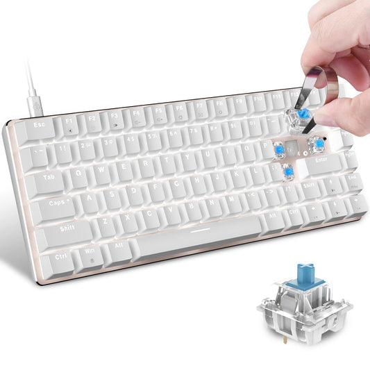 LexonElec 60% Mechanical Gaming Keyboard - Hot Swappable, 82 Keys, Wired, Blue Switch, White LED Backlit, Ergonomic Design