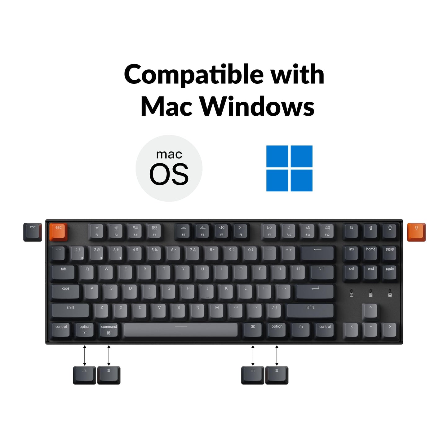 Keychron K8 Tenkeyless Wireless Mechanical Keyboard - Brown Switch, Bluetooth, White Backlight for Mac & Windows, Model K8-A3