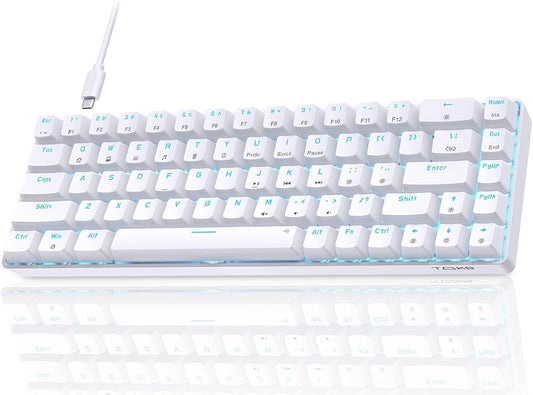 TMKB T68SE Gaming Keyboard  60% Mechanical Keyboard  LED Backlit Ultra-Compact 68 Keys Wired Mini Keyboard with Separate Arrow/Control Keys for Windows Laptop PC Gamer Typist with Red Switch-White