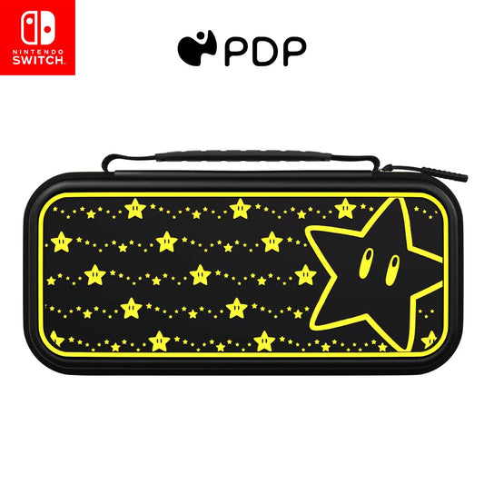 PDP Nintendo Switch Tpartyl Case Plus GLOW with Wrist Strap  Built-in Stand & Game Storage Pockets  Officially Licensed for Switch Lite/OLED: Mario Super Star (Glow in the Dark)