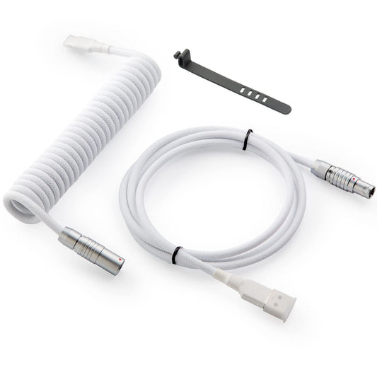 GUNMJO Pro Custom Coiled USB C Cable for Gaming Keyboard  Double-Sleeved Mechanical Keyboard Cable with Slim Type Detachable Metal Aviator  1.5M USB-C to USB-A  White Color