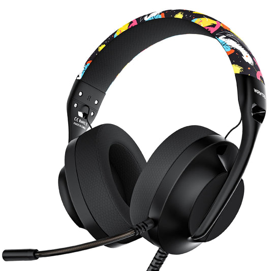 WIRWTRU S30 Gaming Headset - Lightweight Wired Headphones with Noise Cancelling Mic for Xbox, PS5, PC - Graffiti Design