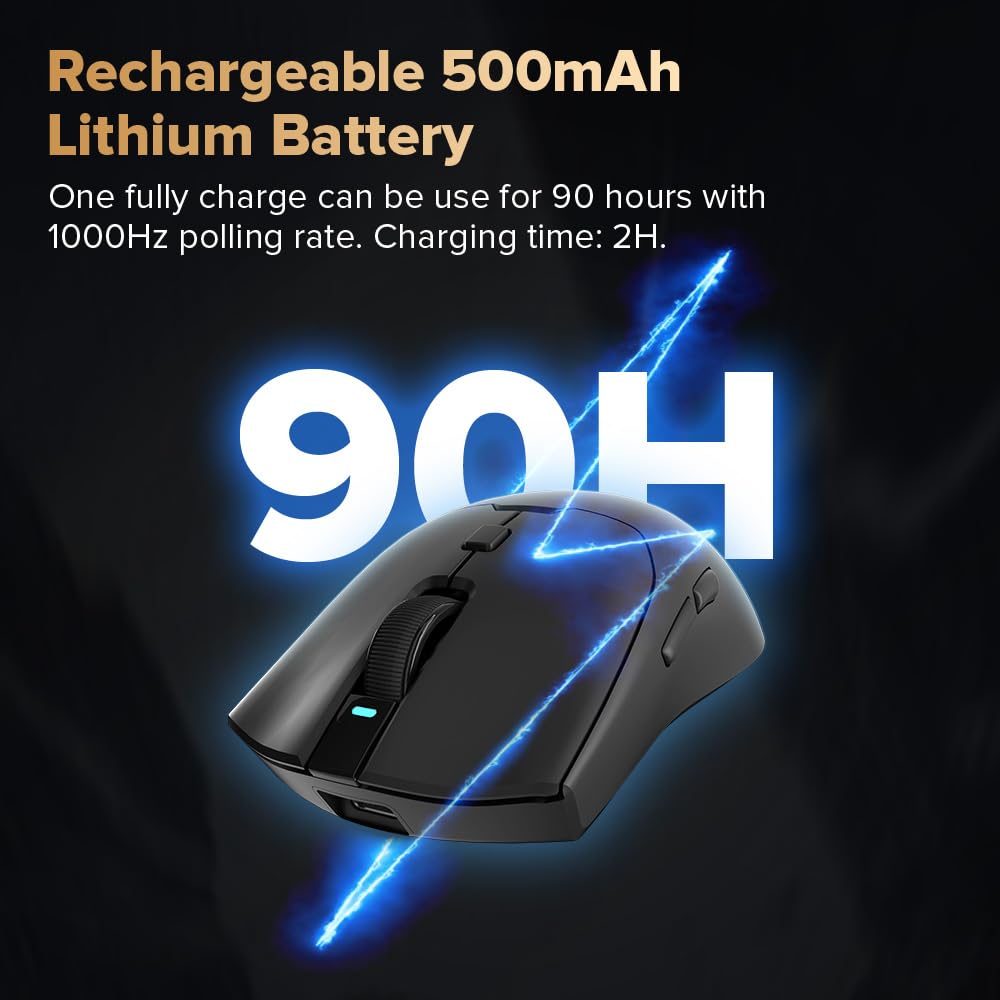 DeLUX M700PRO Wireless Gaming Mouse - 59g, PAW 3395 Sensor, 26000 DPI, 90Hrs Battery, 6 Programmable Buttons, Black