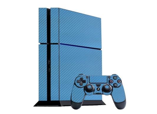 3D Carbon Fiber Sky Blue - Air Release Vinyl Decal Mod Skin Kit by System Skins - Compatible with PlayStation 4 Console (PS4)