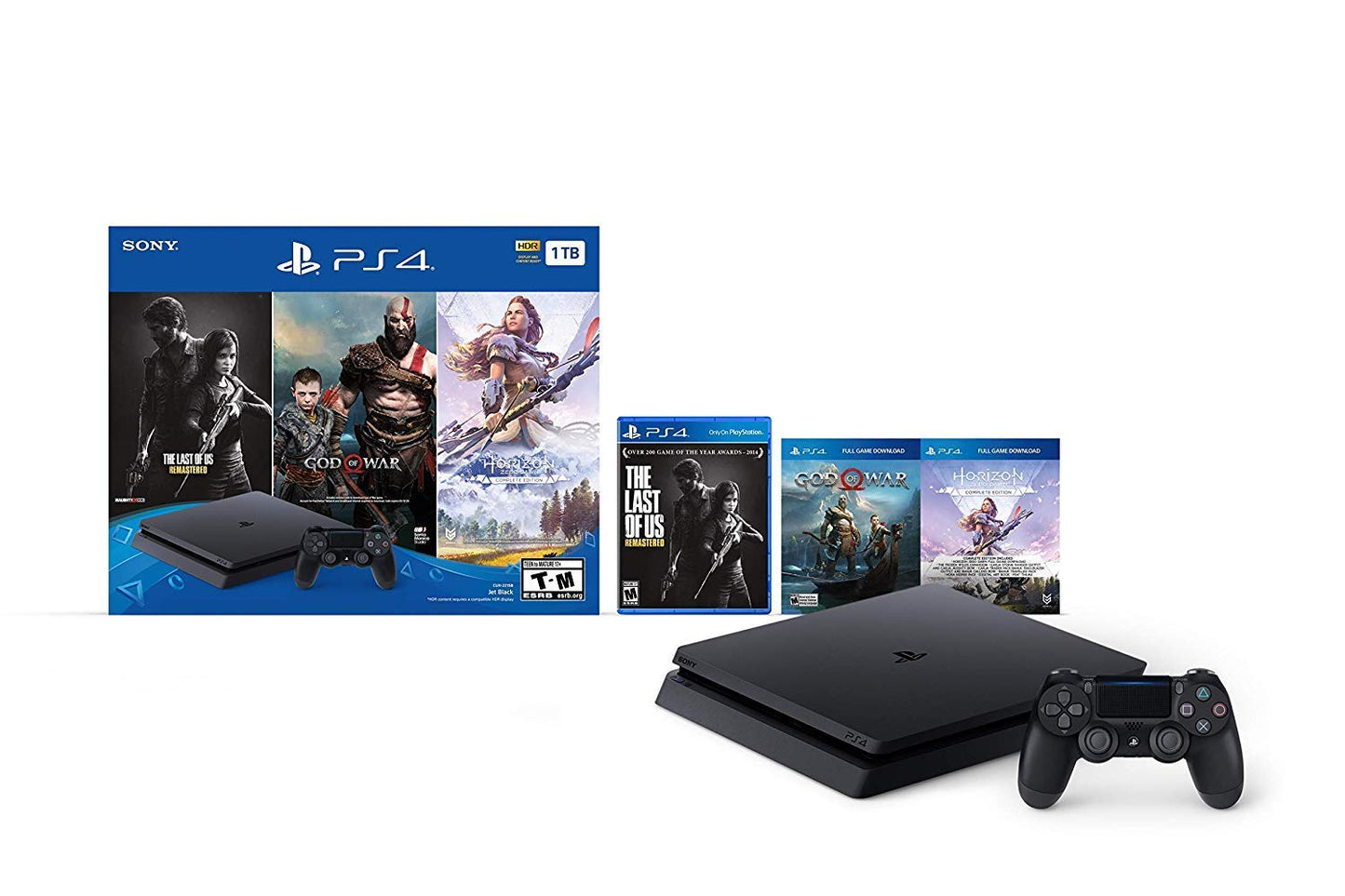 Newest Sony Playstation 4 PS4 1TB HDD Gaming Console Bundle with Three Games: The Last of Us  God of War  Horizon Zero Dawn  Included Wireless Controller (Renewed)