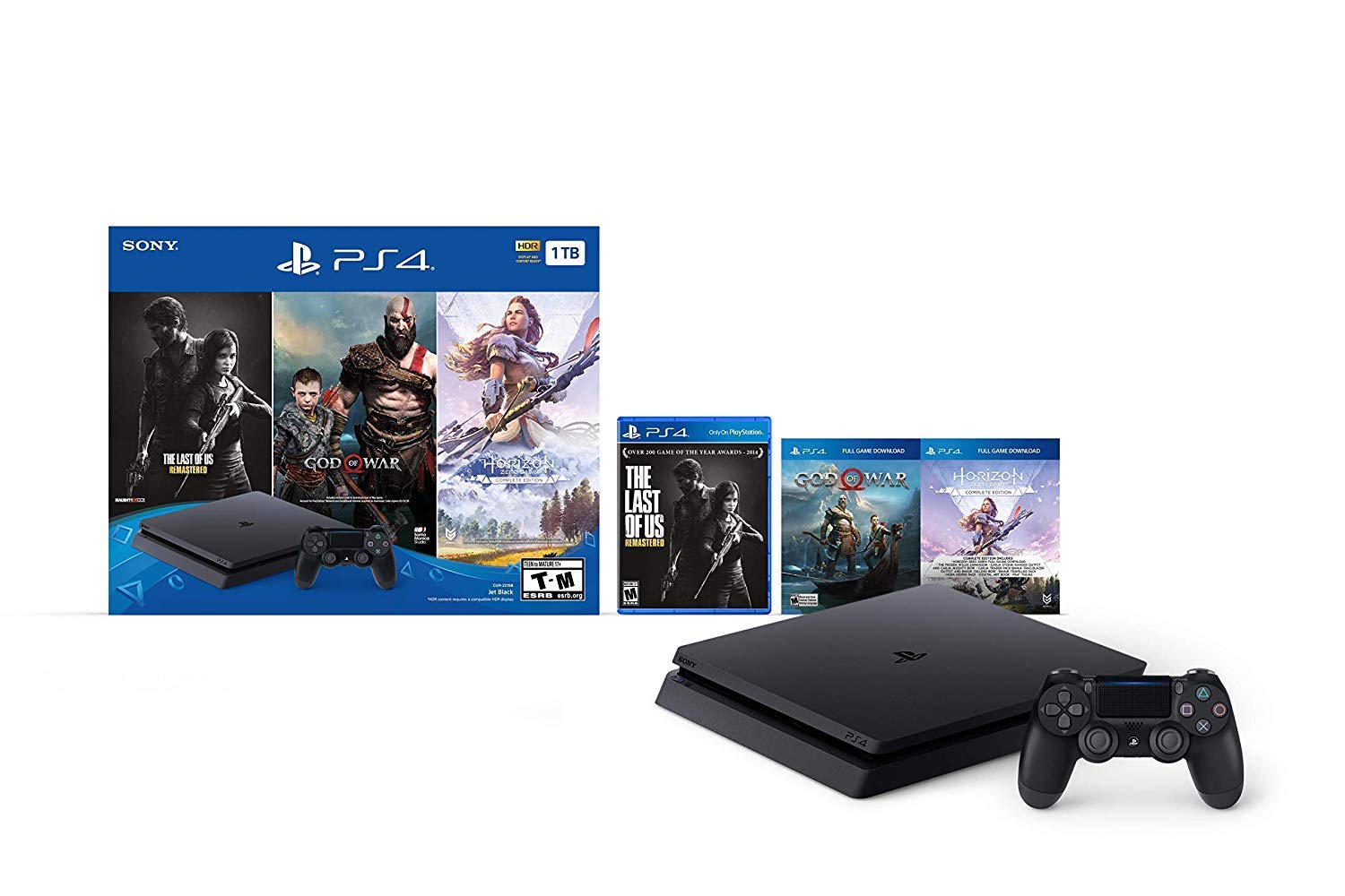 Newest Sony Playstation 4 PS4 1TB HDD Gaming Console Bundle with Three Games: The Last of Us  God of War  Horizon Zero Dawn  Included Wireless Controller (Renewed)